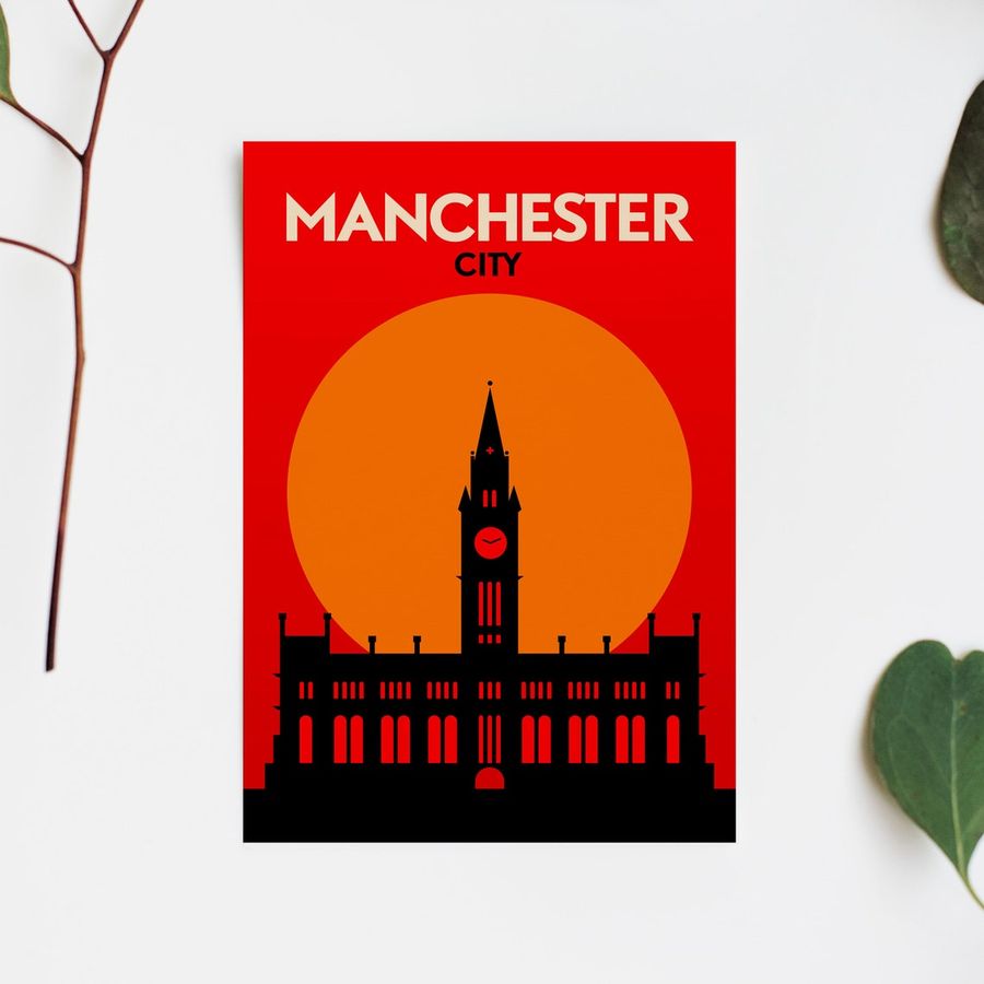 Manchester Town Hall Poster - UK City Fine Art Print - England Illustration Wall Art Gift - Modern Abstract Travel Decor