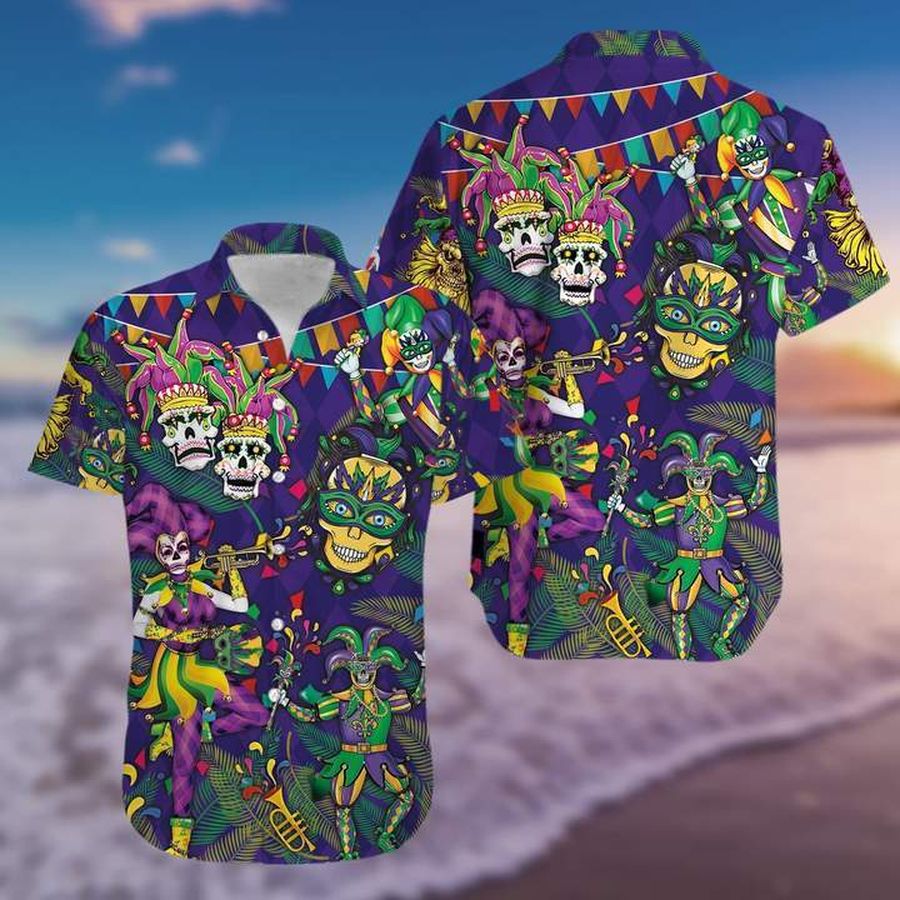 Mardi Gras Clown Skull Happy Purple Hawaiian Shirt Pre12691, Hawaiian shirt, beach shorts, One-Piece Swimsuit, Polo shirt, funny shirts, gift shirts