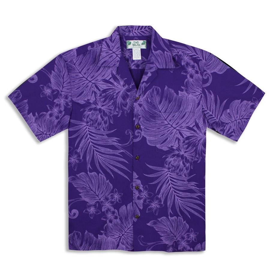 Mens Authentic Hawaiian Shirt 2022 By Two Palms Hawaii Monstera Ceres Purple