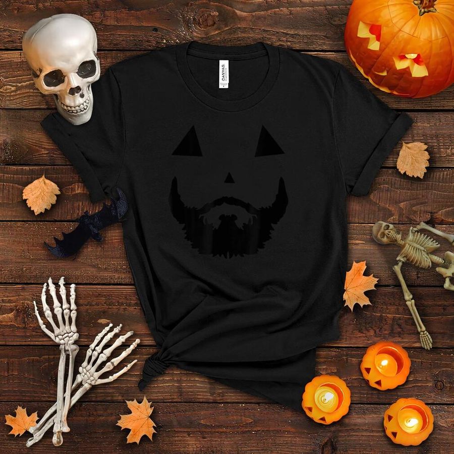Mens Halloween Pumpkin Jack O Lantern Beard Face T Shirt