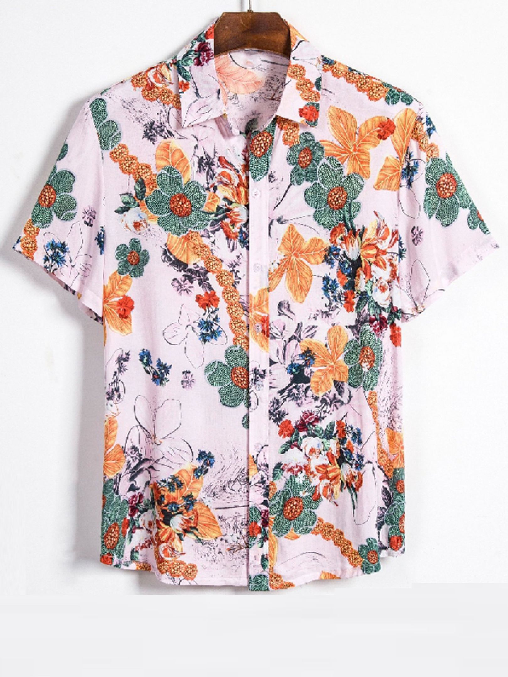 Men's Retro Floral Print Button Short Sleeve Hawaiian Shirt