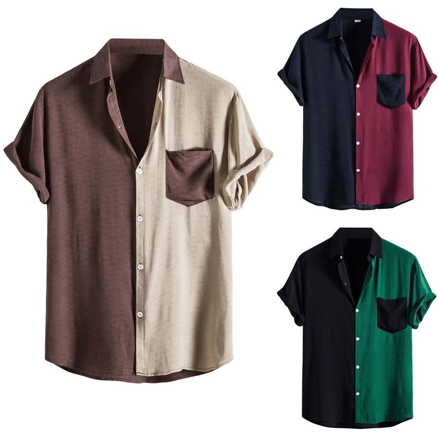 Men's Shirt Harajuku Patchwork Shirts For Men Vintage Clothes Summer Casual Short Sleeve Shirt Blouse Men's Shirts ropa hombre