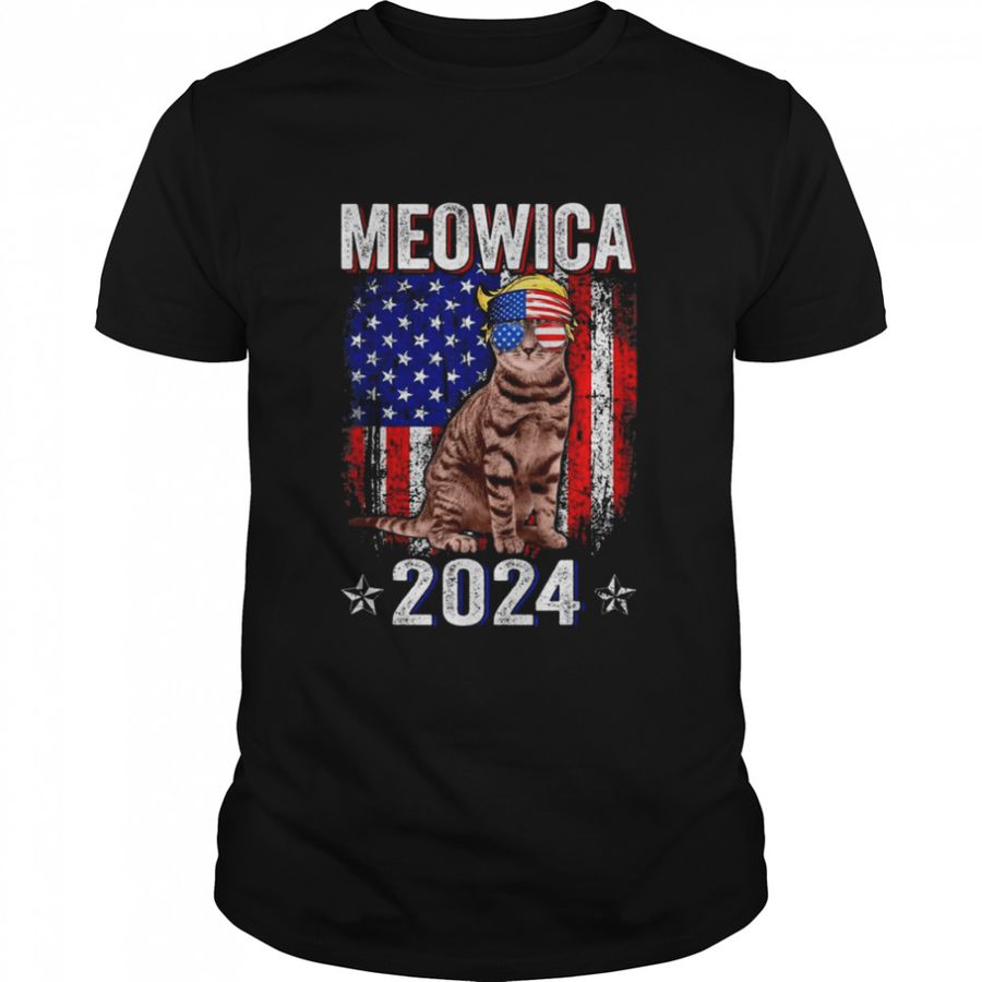 Meowica Cat American Flag Patriotic 4th Of July Trump 2024 T-Shirt