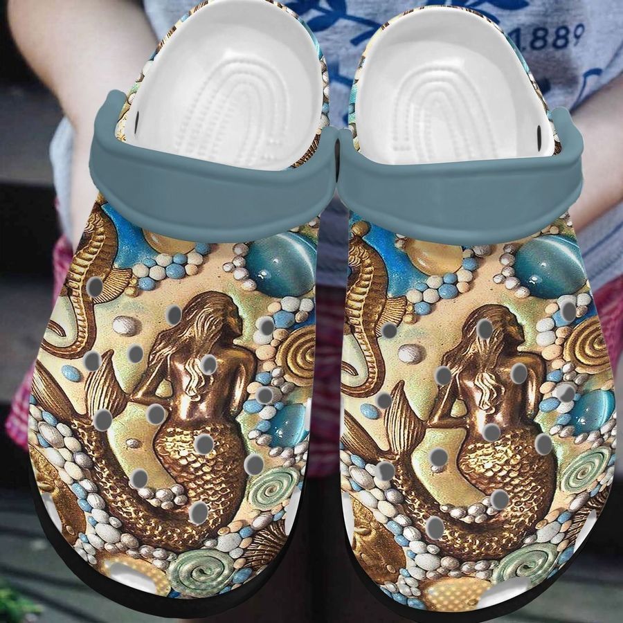 Mermaid Gold Personalized Clog Custom Crocs Comfortablefashion Style Comfortable For Women Men Kid Print 3D