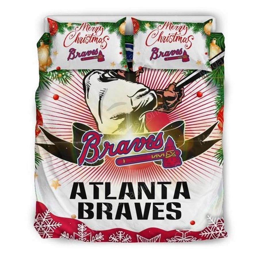 Merry Christmas Atlanta Braves Baseball Sport 3 Bedding Set – Duvet Cover – 3D New Luxury – Twin Full Queen King Size Comforter Cover