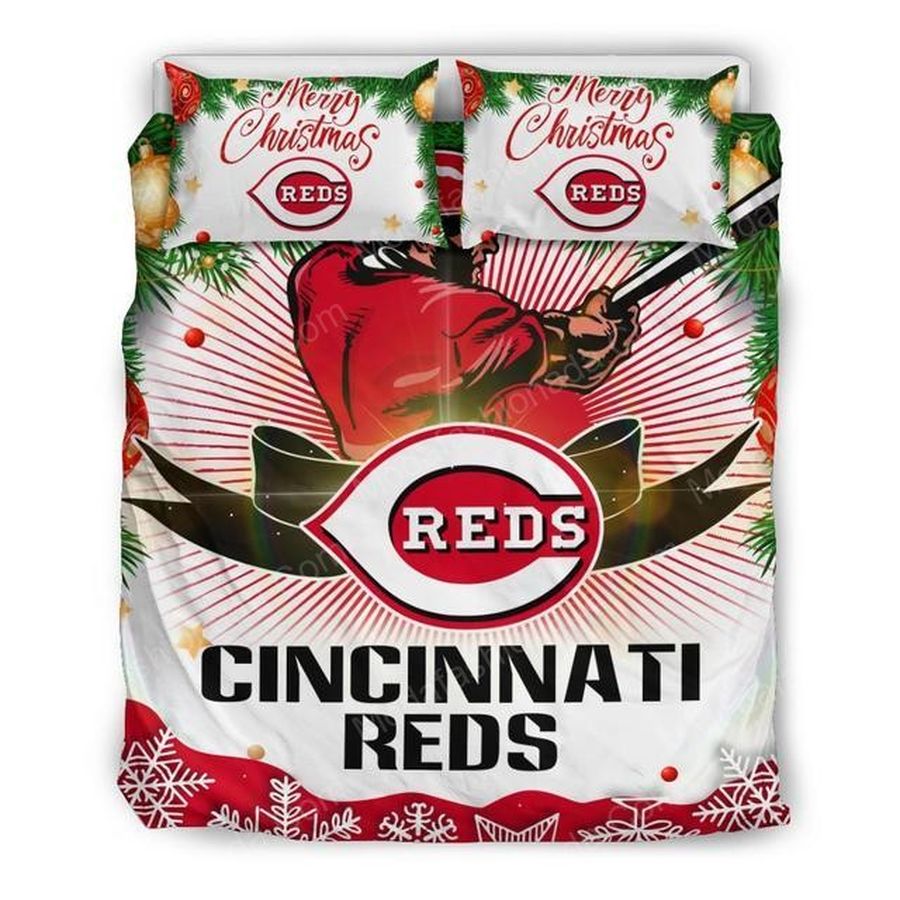 Merry Christmas Cincinnati Reds Baseball Sport 3 Bedding Set – Duvet Cover – 3D New Luxury – Twin Full Queen King Size Comforter Cover