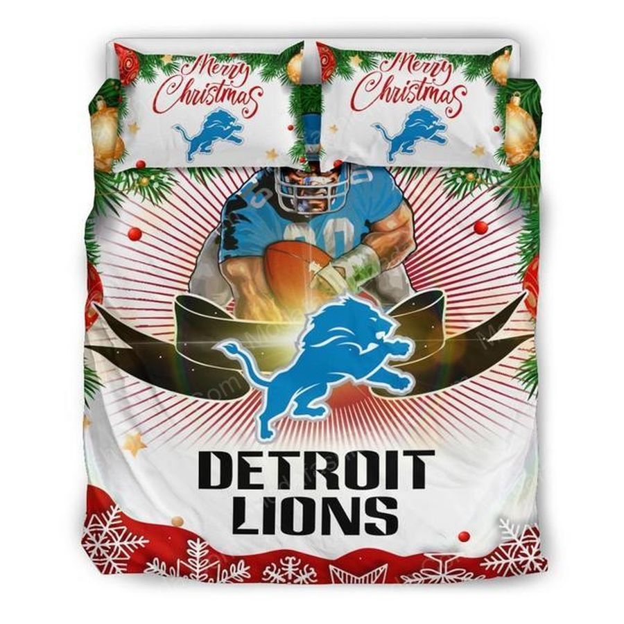 Merry Christmas Detroit Lions Football Sport 2 Bedding Set – Duvet Cover – 3D New Luxury – Twin Full Queen King Size Comforter Cover