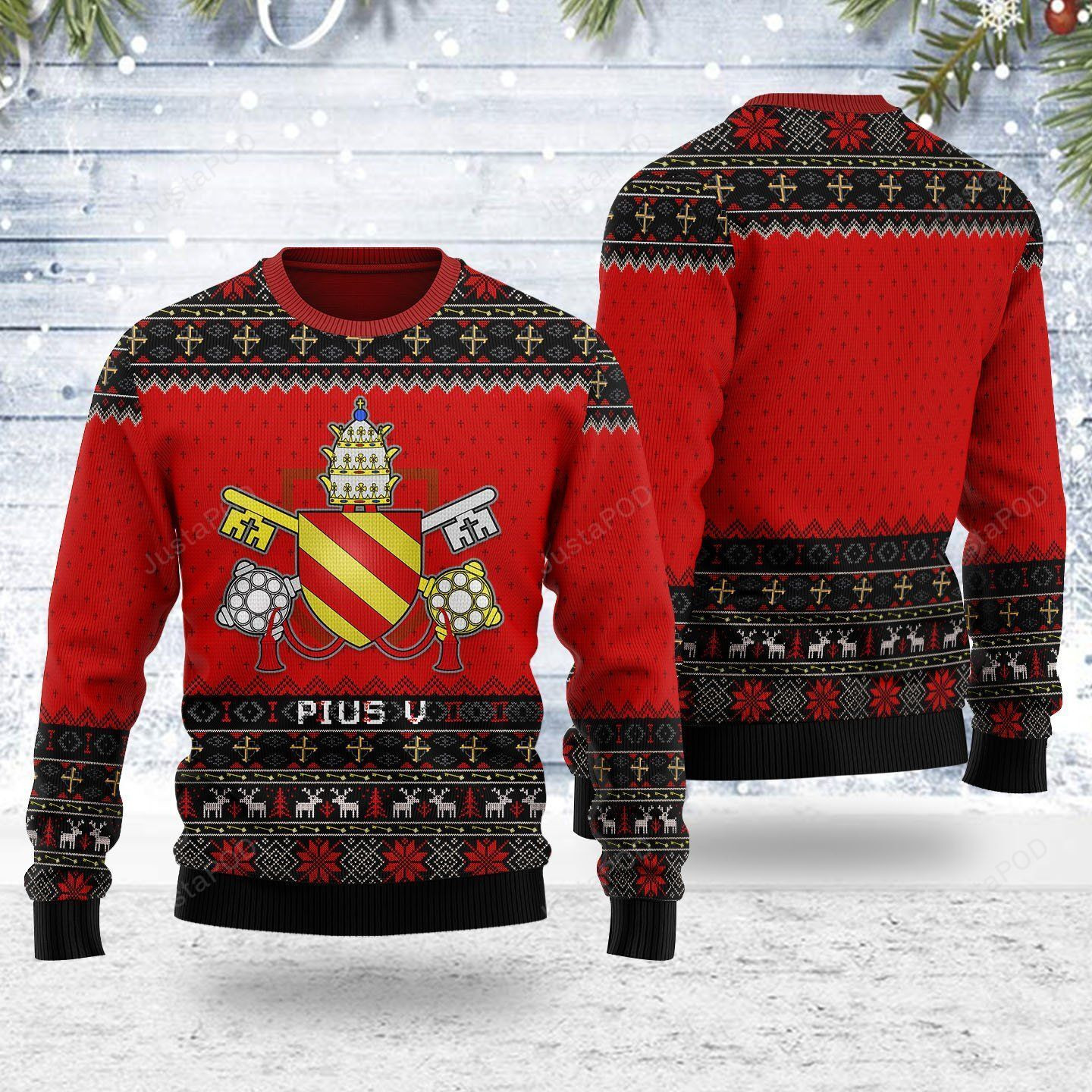 Merry Christmas Gearhomies Pope Pius V Ugly Christmas Sweater All