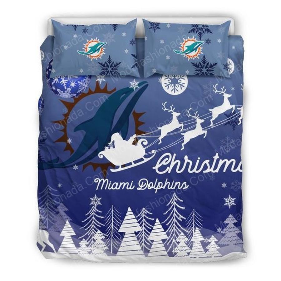 Merry Christmas Miami Dolphins Football Sport 2 Bedding Set – Duvet Cover – 3D New Luxury – Twin Full Queen King Size Comforter Cover