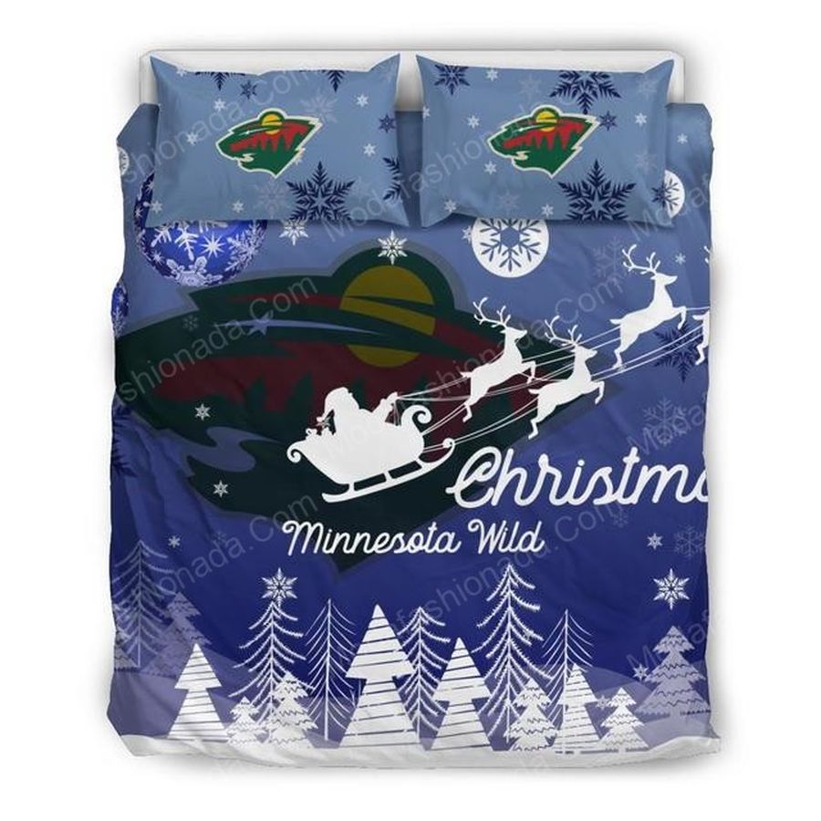 Merry Christmas Minnesota Wild Hockey Sport 2 Bedding Set – Duvet Cover – 3D New Luxury – Twin Full Queen King Size Comforter Cover