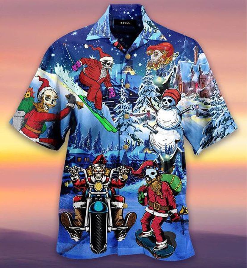 Merry Christmas With Skull Hawaiian Shirt Pre12635, Hawaiian shirt, beach shorts, One-Piece Swimsuit, Polo shirt, funny shirts, gift shirts