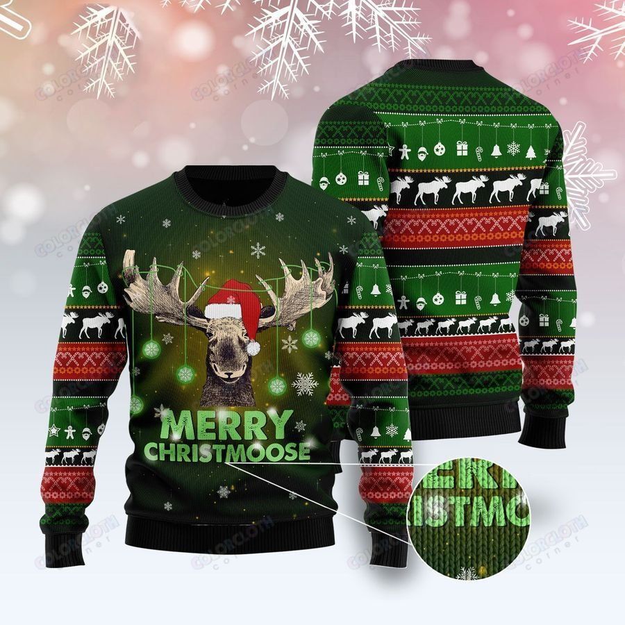 Merry ChristMoose Christmas Green Ugly Sweater