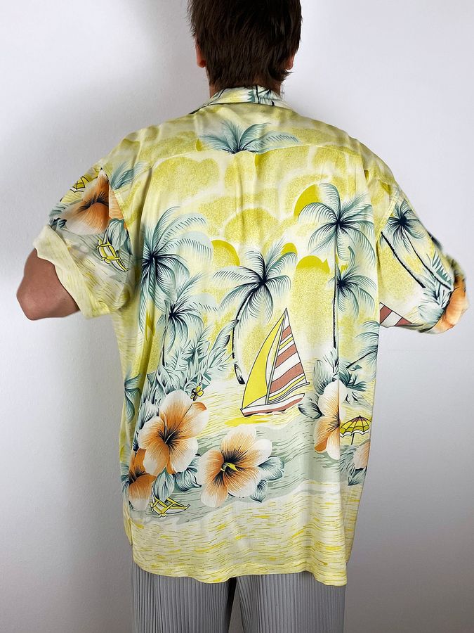 Miami Archives Mens Vintage Hawaiian THUMBS UP  Shirt Size L-3