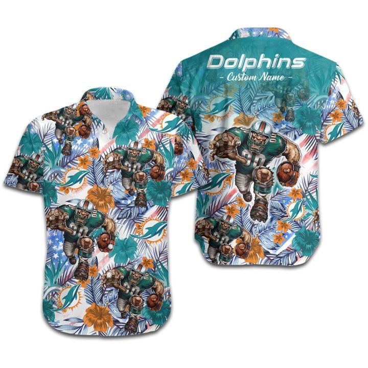 Miami Dolphins Hawaiian Shirt America Flag Custom Name