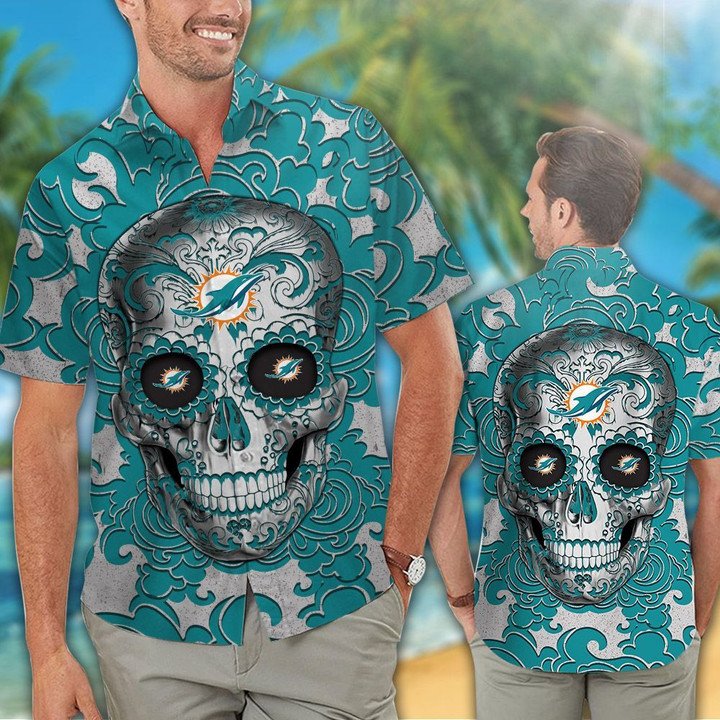 Miami Dolphins Hawaiian Shirt Sugar Skull