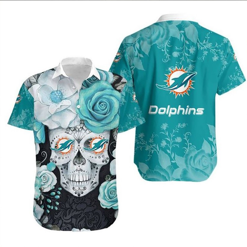 Miami Dolphins Skull Hawaiian Shirt Gift For Fan Hawaiian Graphic Print Short Sleeve