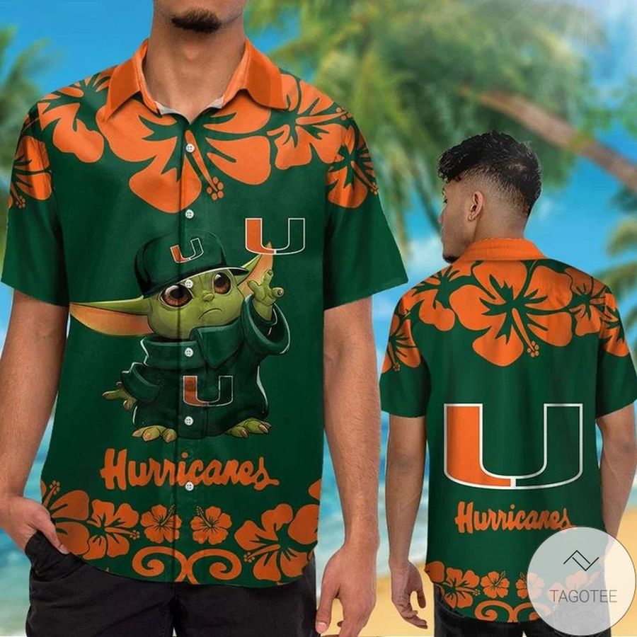 Miami Hurricanes Baby Yoda Hawaiian Shirt