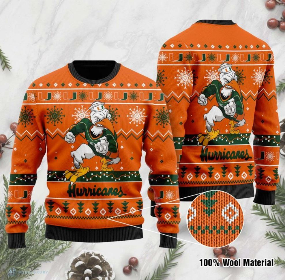 Miami Hurricanes Football For Fans Ugly Christmas Sweater All Over