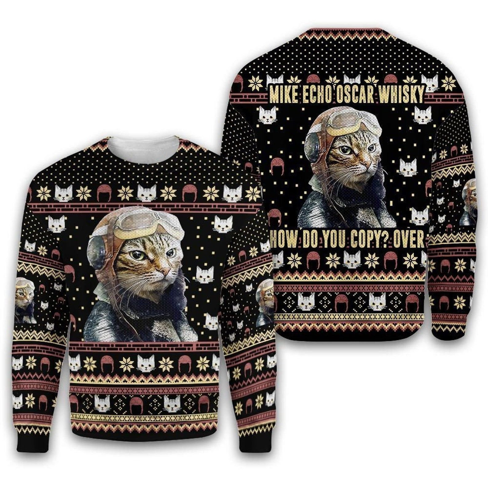 Mike Echo Oscar Whisky Cat Christmas Ugly Sweater Ugly Sweater