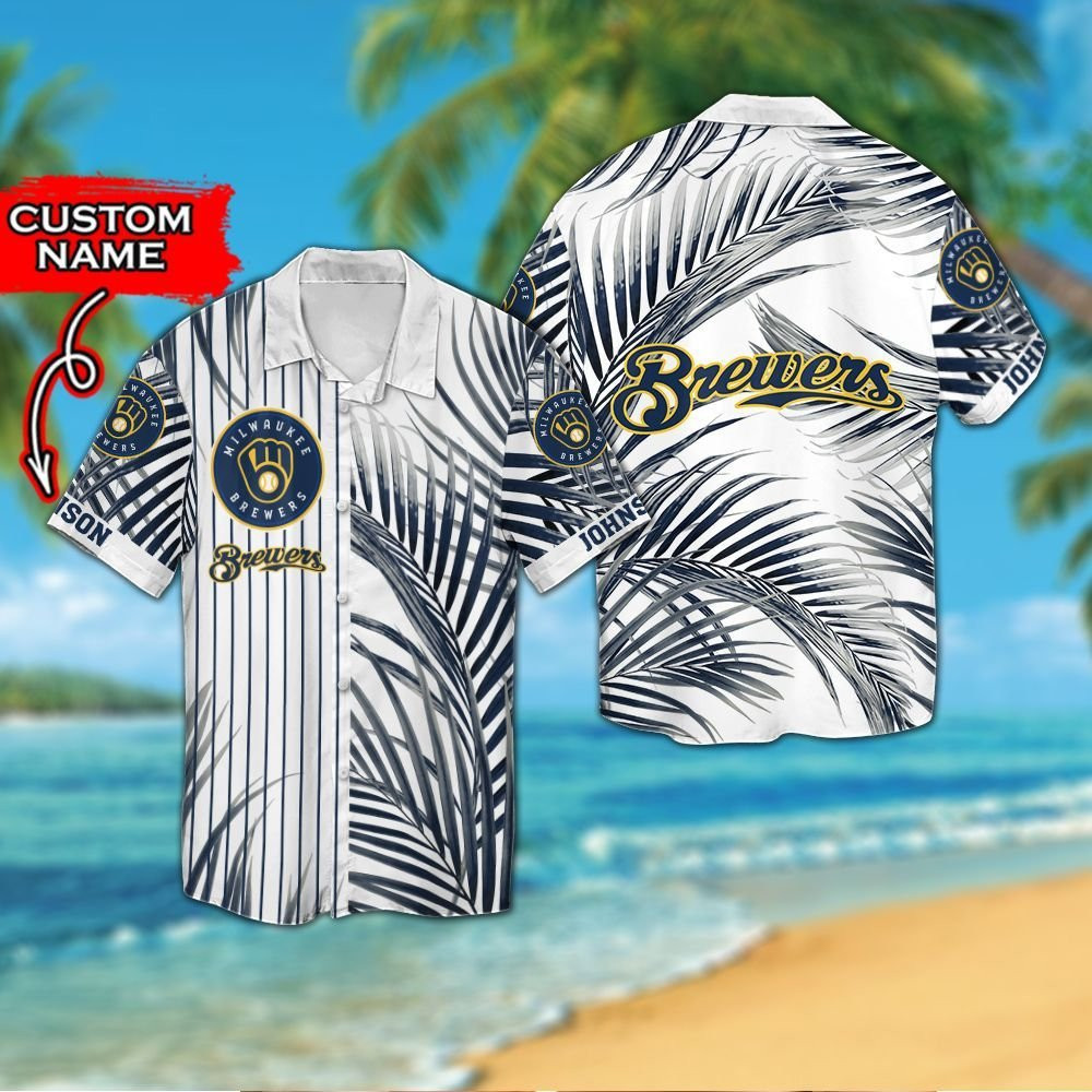 Milwaukee Brewers Custom Personalized Short Sleeve Button Up Tropical Aloha Hawaiian Shirts For Men Women