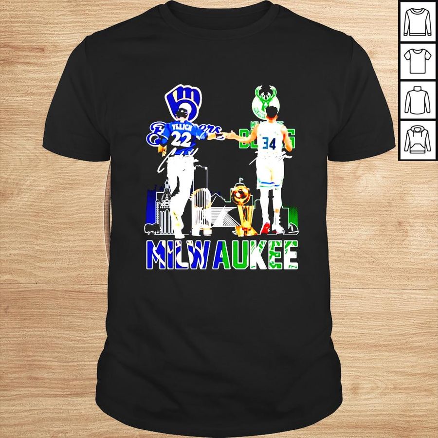 Milwaukee Sports Teams Christian Yelich and Giannis Antetokounmpo signatures shirt