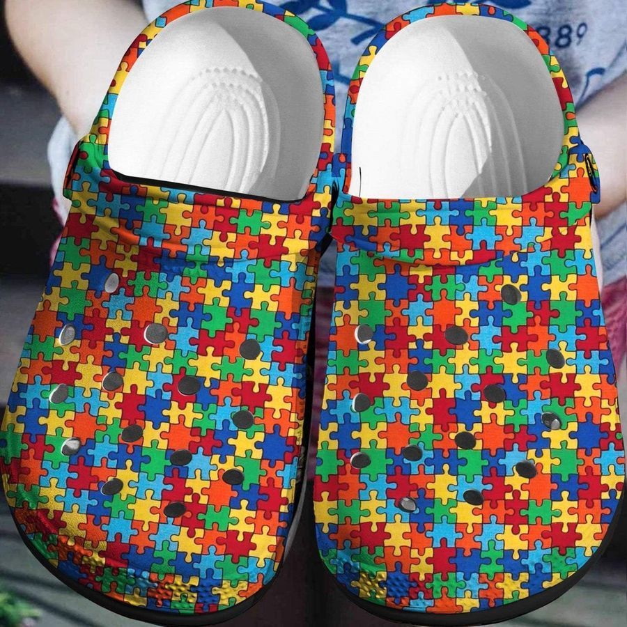 Mini Puzzle Autism Awareness Gift For Lover Rubber Crocs Crocband Clogs, Comfy Footwear Men Women Size Us