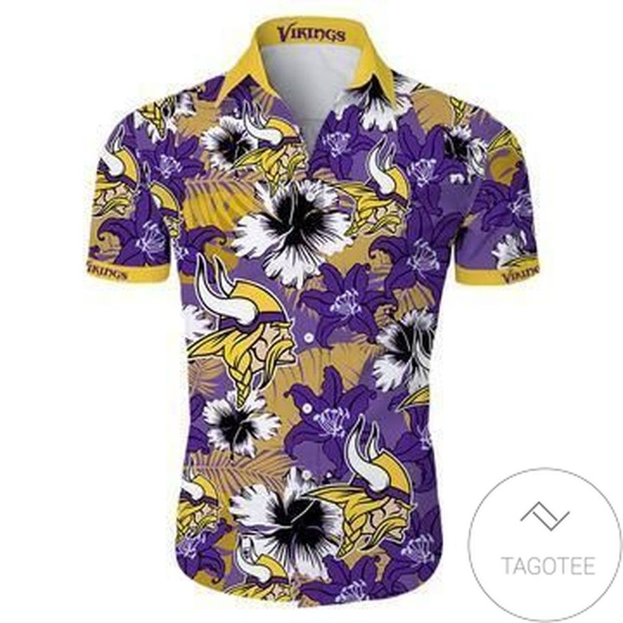 Minnesota Vikings Authentic Hawaiian Shirt 2022 Tropical Flower Short Sleeve Slim Fit Body Teams
