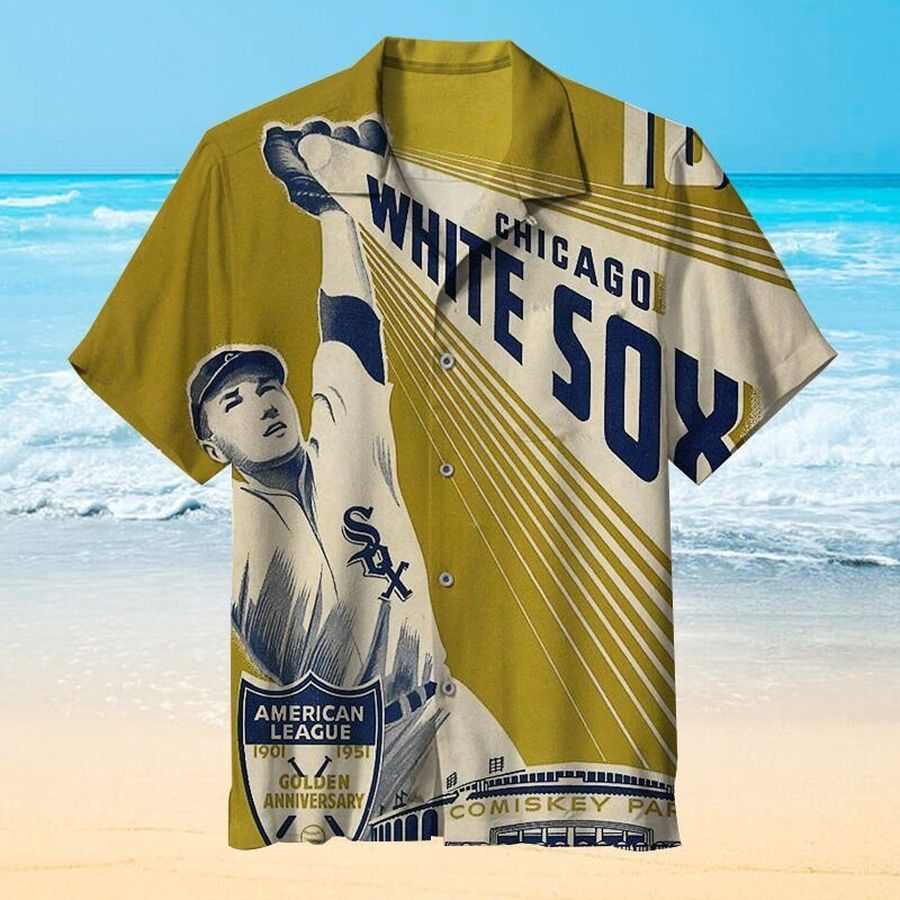 MLB Chicago White Sox Baseball Hawaiian Graphic Print Short Sleeve Hawaiian Shirt L98 - 4853
