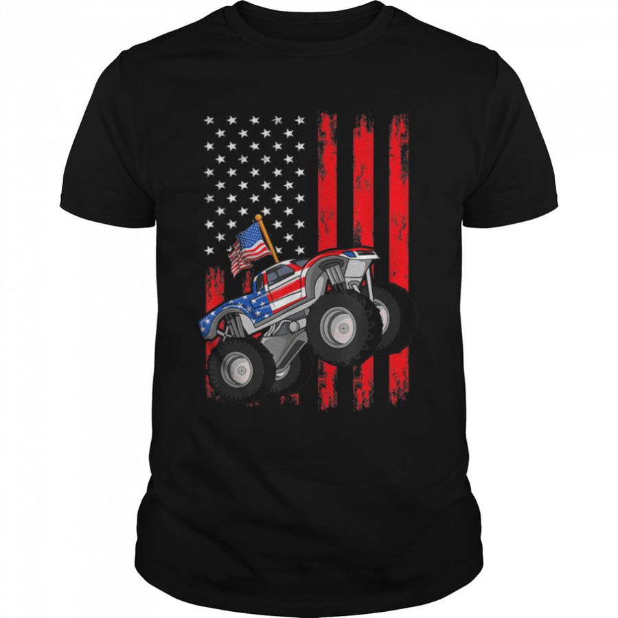 Monster Truck Shirt, Toddler Boys American Flag July 4th T-Shirt B0B3X1JF7M