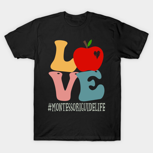 Montessori Guide Love Apple Groovy Retro Cute Back To School T-shirt, Hoodie, SweatShirt, Long Sleeve