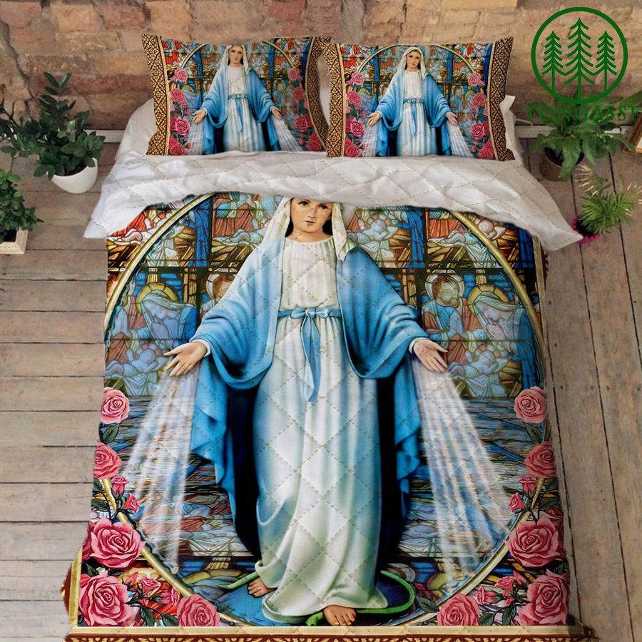 Mother Mary Bedding Jesus God Mother Mary Roses Quilt Bedding Set