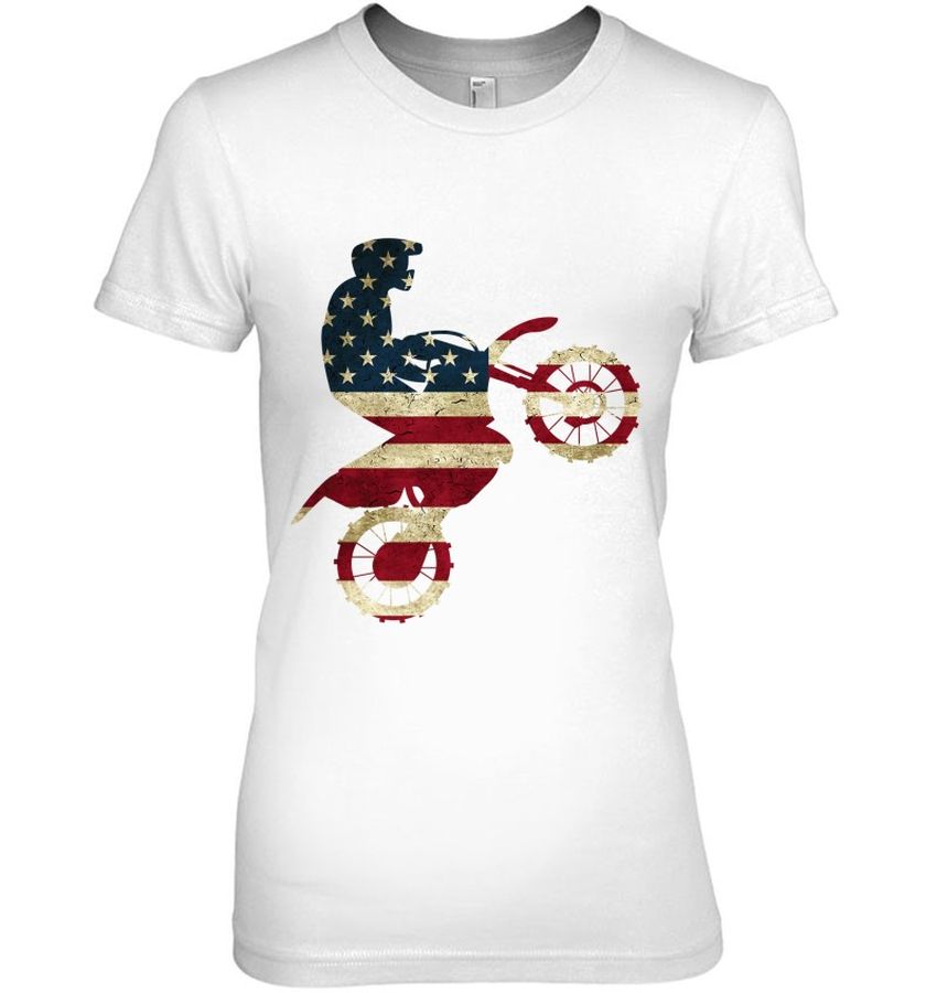 Motocross Dirt Bike Tshirt American Flag Gift Brap Shirt Dad