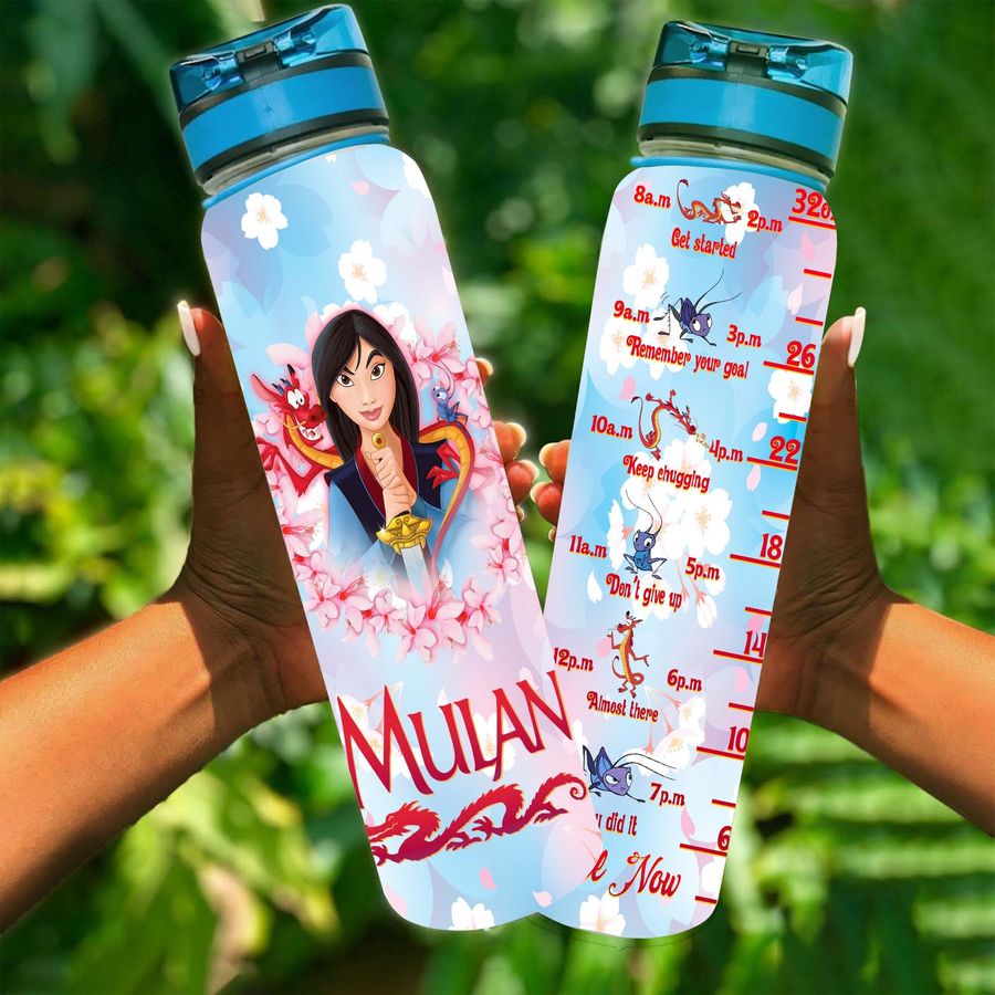 Mulan Princess Mushu Floral Cute Disney Graphic Cartoon Water Tracker Bottle