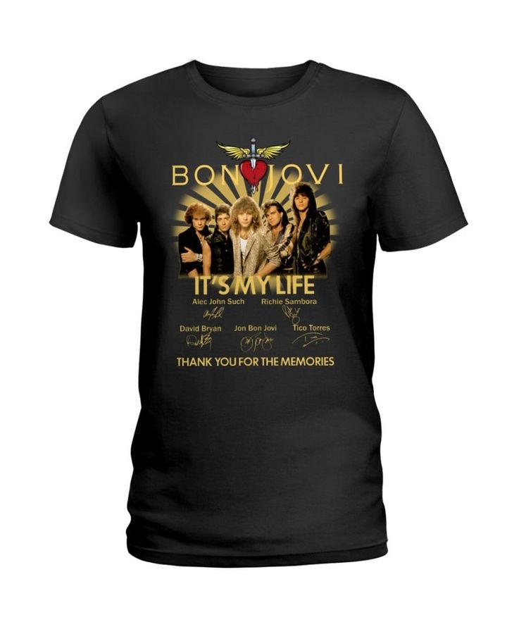 Music Lover Bon Jovi Fans It's My Life Thank You For The Memories Signature Black T Shirt Men And Women S-6XL Cotton