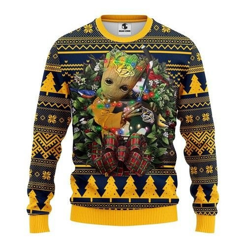 Nashville Predators Groot Hug Christmas For Fans Ugly Christmas Sweater