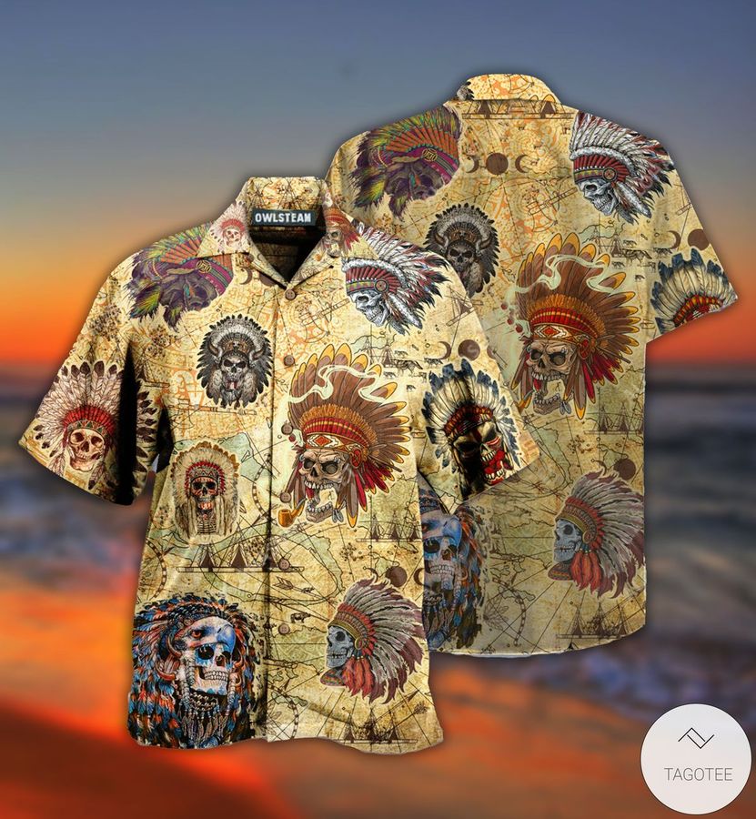 Native American Skulls Vintage Maps Hawaiian Shirt