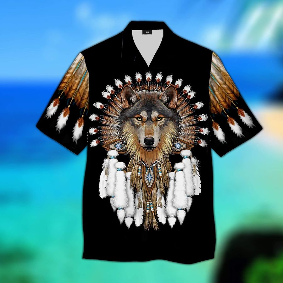 Native American Wolf Hawaiian Shirt Pre12622, Hawaiian shirt, beach shorts, One-Piece Swimsuit, Polo shirt, funny shirts, gift shirts, Graphic Tee