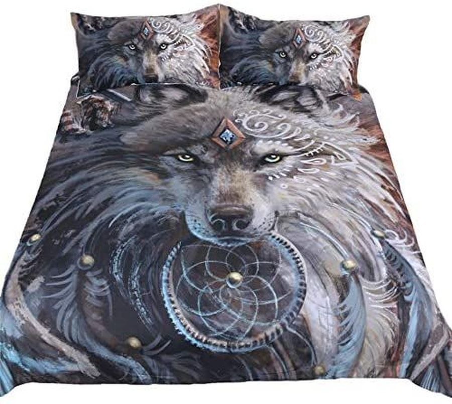 Native American Wolf hold dreamcatcher 3D Bedding Set