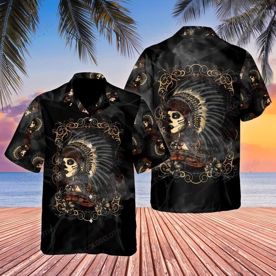 Native Girl Skull Hawaiian Shirt Pre10817, Hawaiian shirt, beach shorts, One-Piece Swimsuit, Polo shirt, funny shirts, gift shirts, Graphic Tee