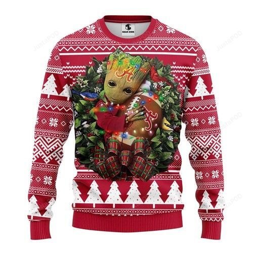 Ncaa Alabama Crimson Tide Groot Hug wreath Ugly Christmas Sweater