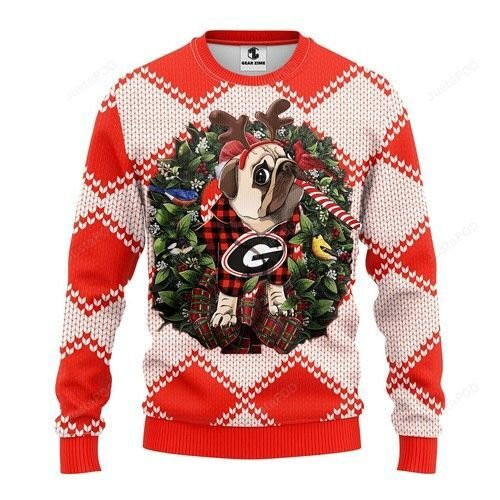Ncaa Georgia Bulldogs Pug Dog Ugly Christmas Sweater All Over