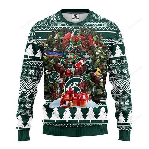 Ncaa Michigan State Spartans Tree Wreath Christmas Ugly Christmas Sweater