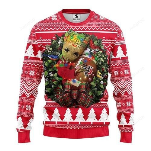 Ncaa Ohio State Buckeyes Groot Hug Ugly Christmas Sweater All