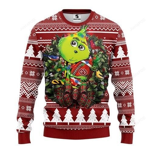 Ncaa Oklahoma Sooners Grinch wreath Ugly Christmas Sweater