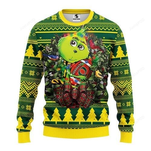Ncaa Oregon Ducks Grinch Hug wreath Ugly Christmas Sweater