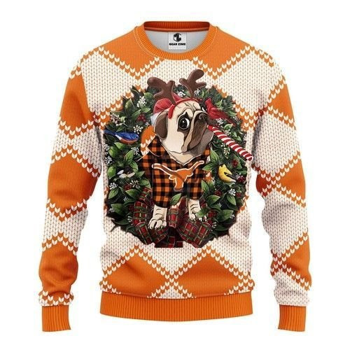 Ncaa Texas Longhorns Pug Dog CUgly Christmas Sweater All Over