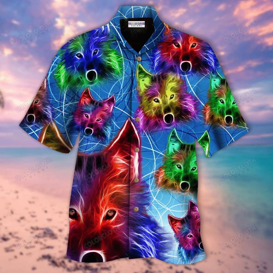 Neon Wolf Hawaiian Shirt Pre10811, Hawaiian shirt, beach shorts, One-Piece Swimsuit, Polo shirt, funny shirts, gift shirts, Graphic Tee