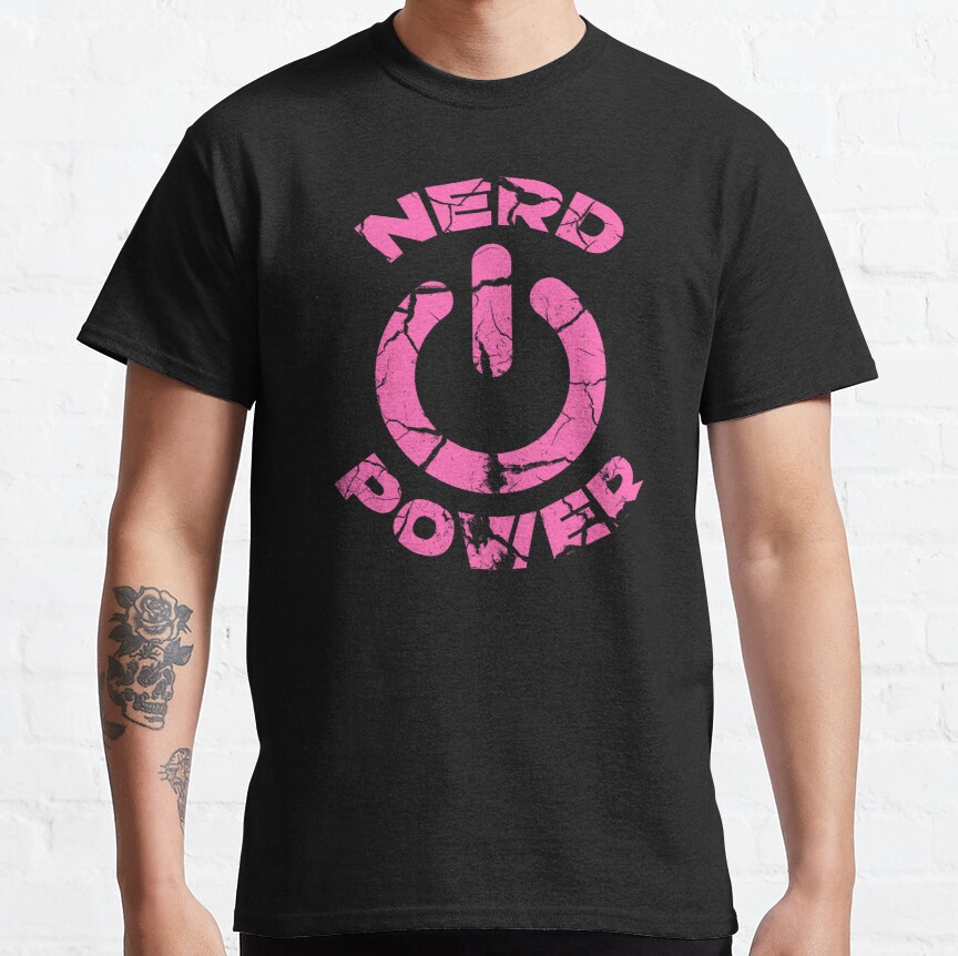 Nerd Power--Hot Pink-Cracked Classic T-Shirt