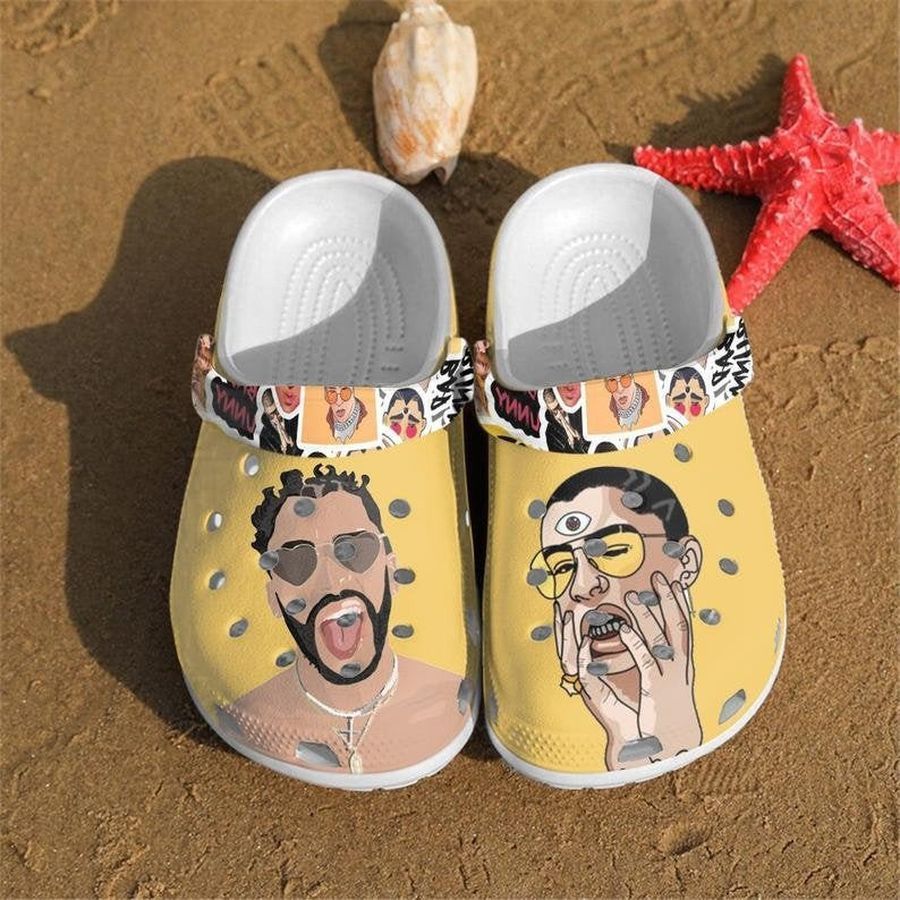 New Bad Bunny Comfortable Gift For Fan Classic Water Rubber Crocs Crocband Clogs, Comfy Footwear