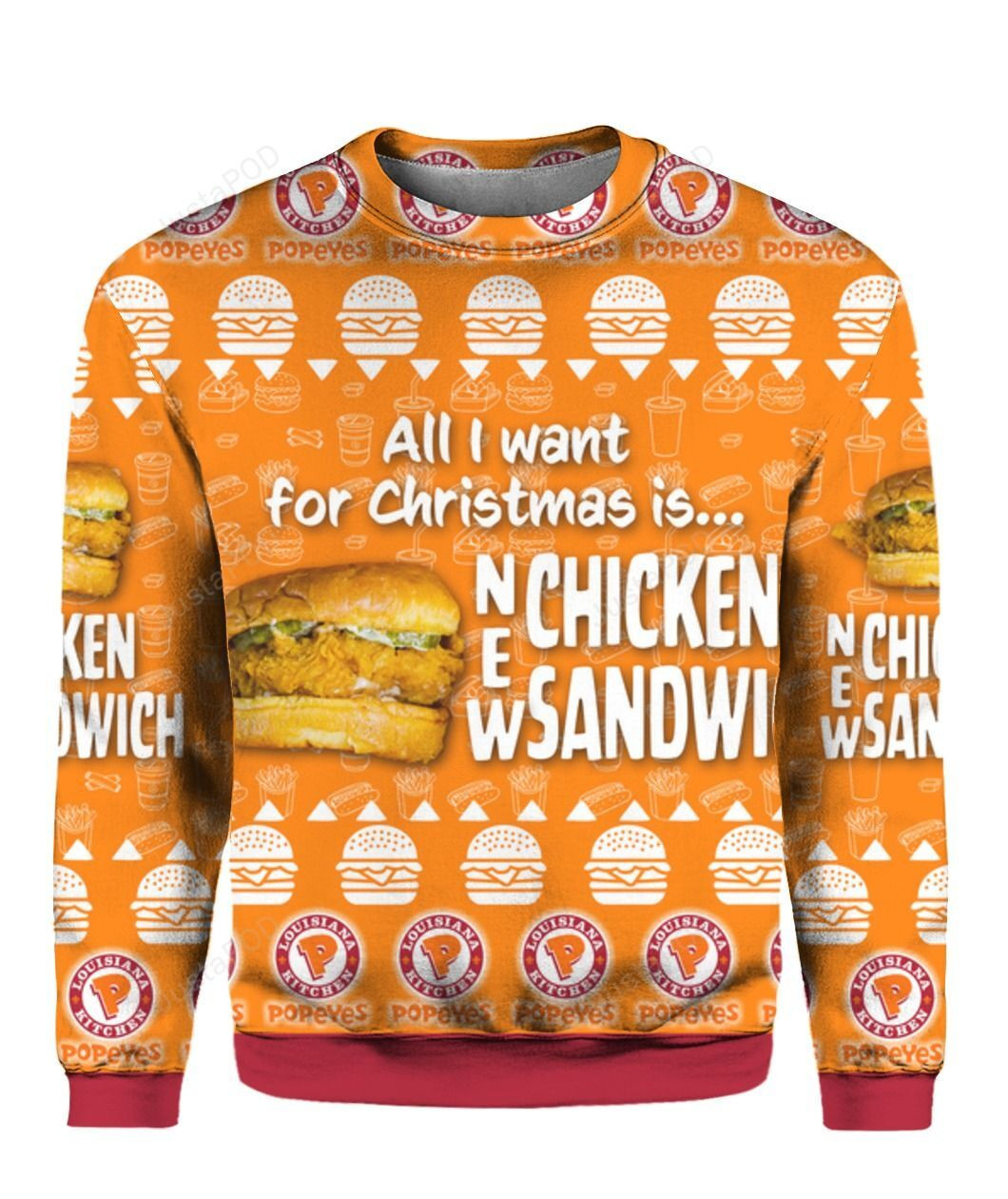 New Chicken Sandwich Popeyes Ugly Christmas Sweater All Over Print